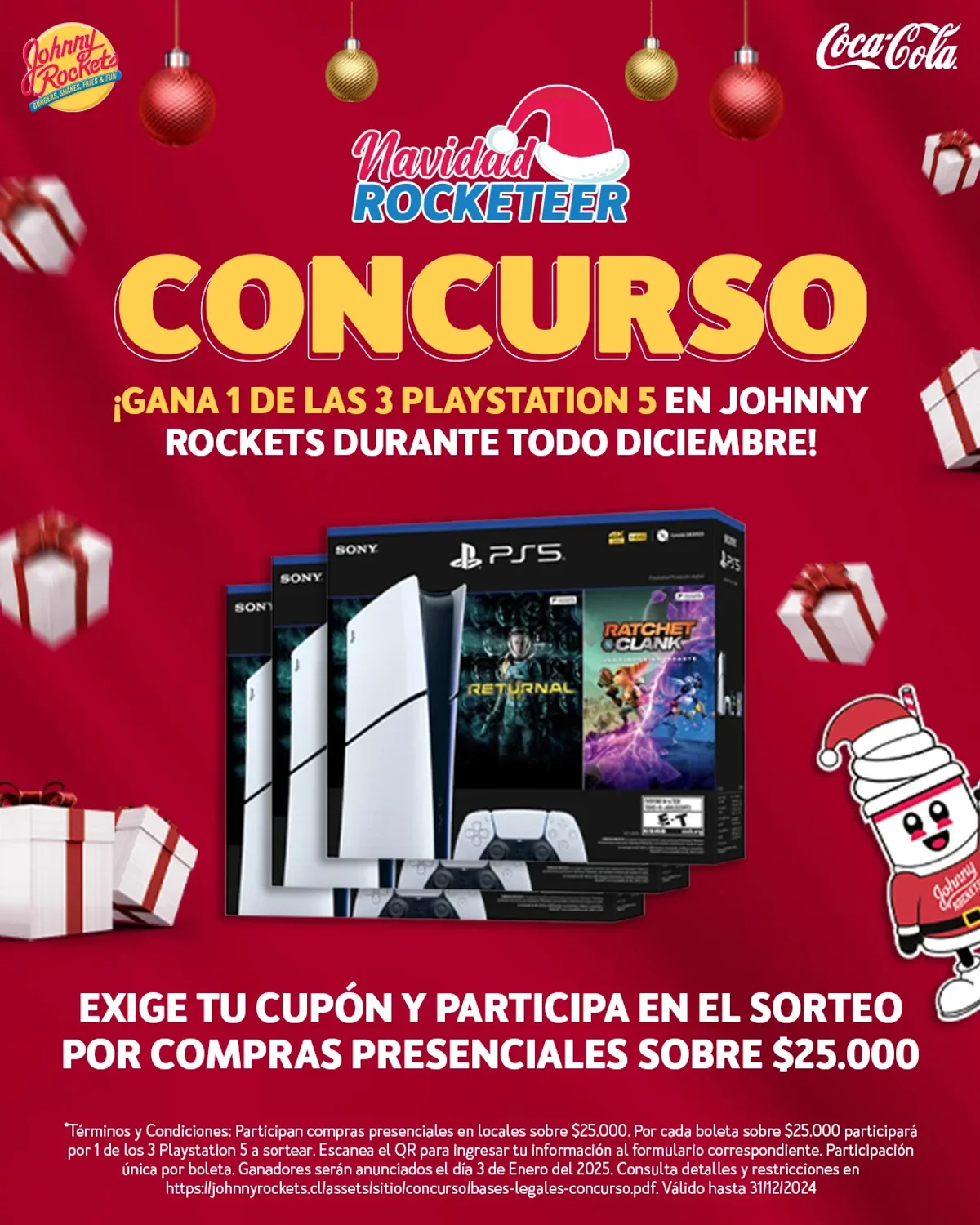 Promo Johnny Rockets Navidad: Gana 1 de 3 Playstation 5