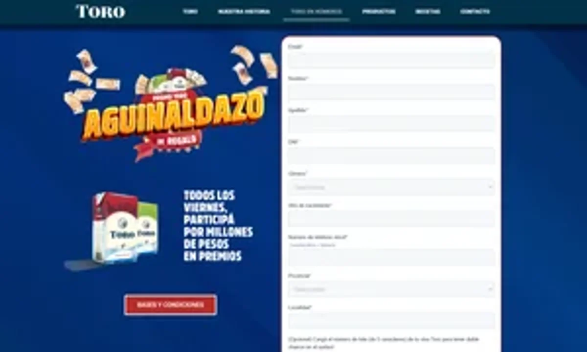 Promo Toro Aguinaldazo: Gana un premio de hasta $5.000.000