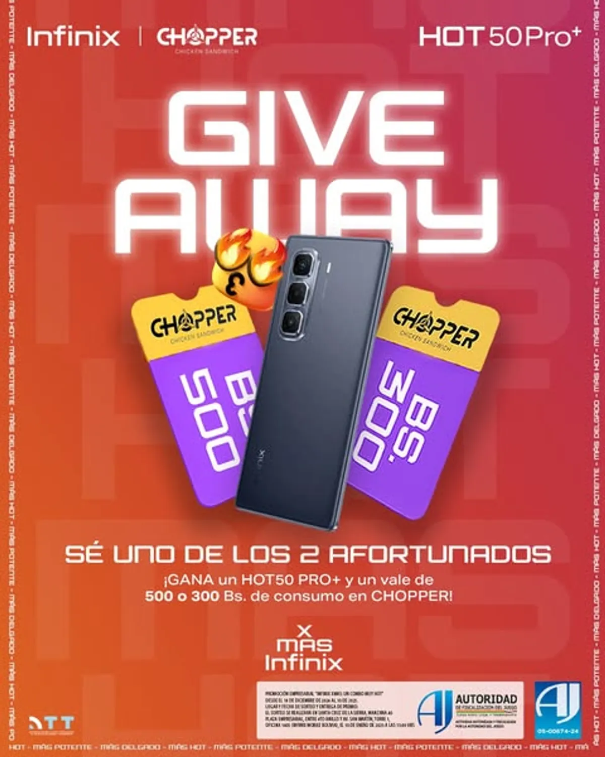 Sorteo Infinix Mobile: Gana 1 Infinix Hot 50 Pro y un vale de consumo por Bs. 500