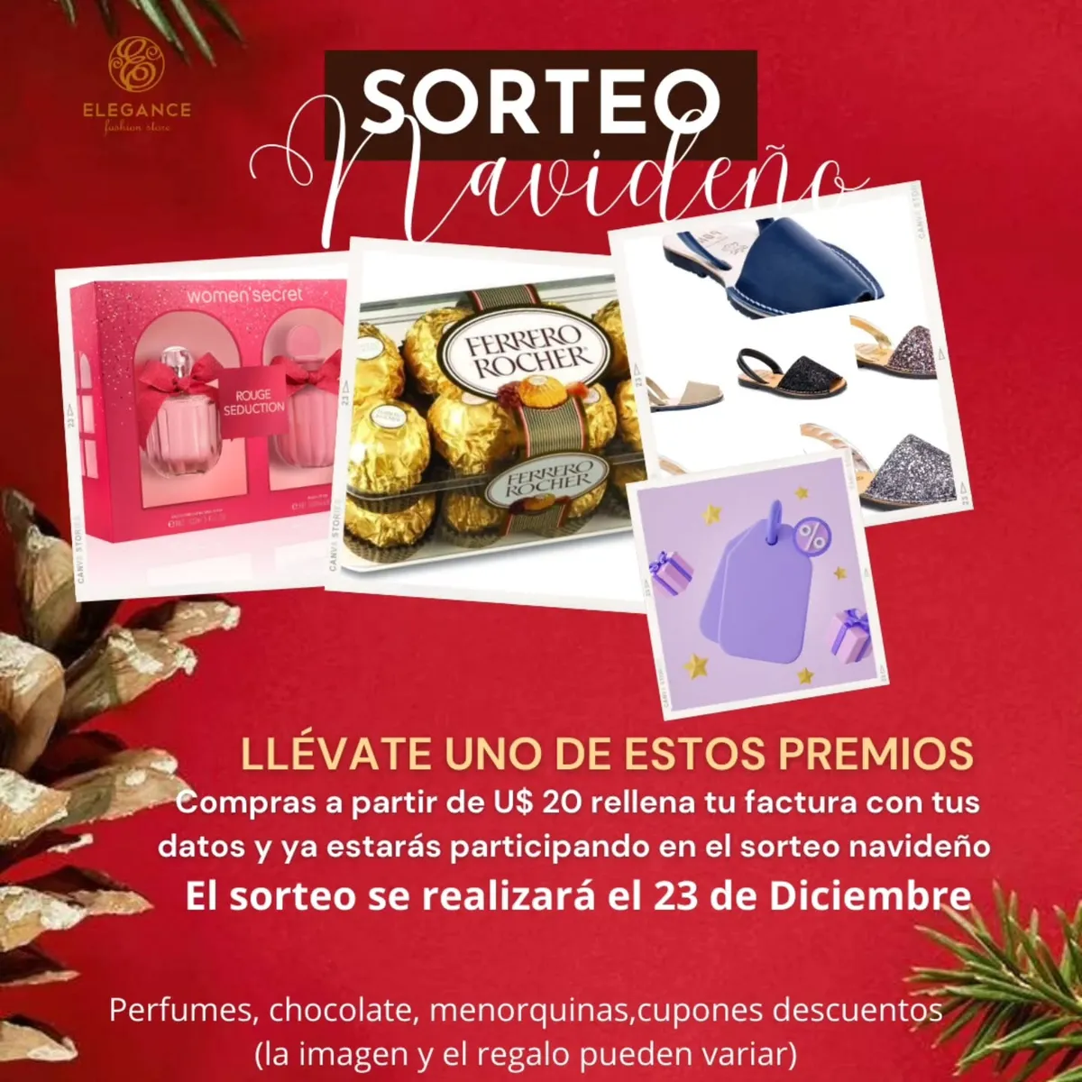 Sorteo Navidad de Elegance: Gana perfumes, chocolare, menorquinas, cupones de descuentos ¡y más!