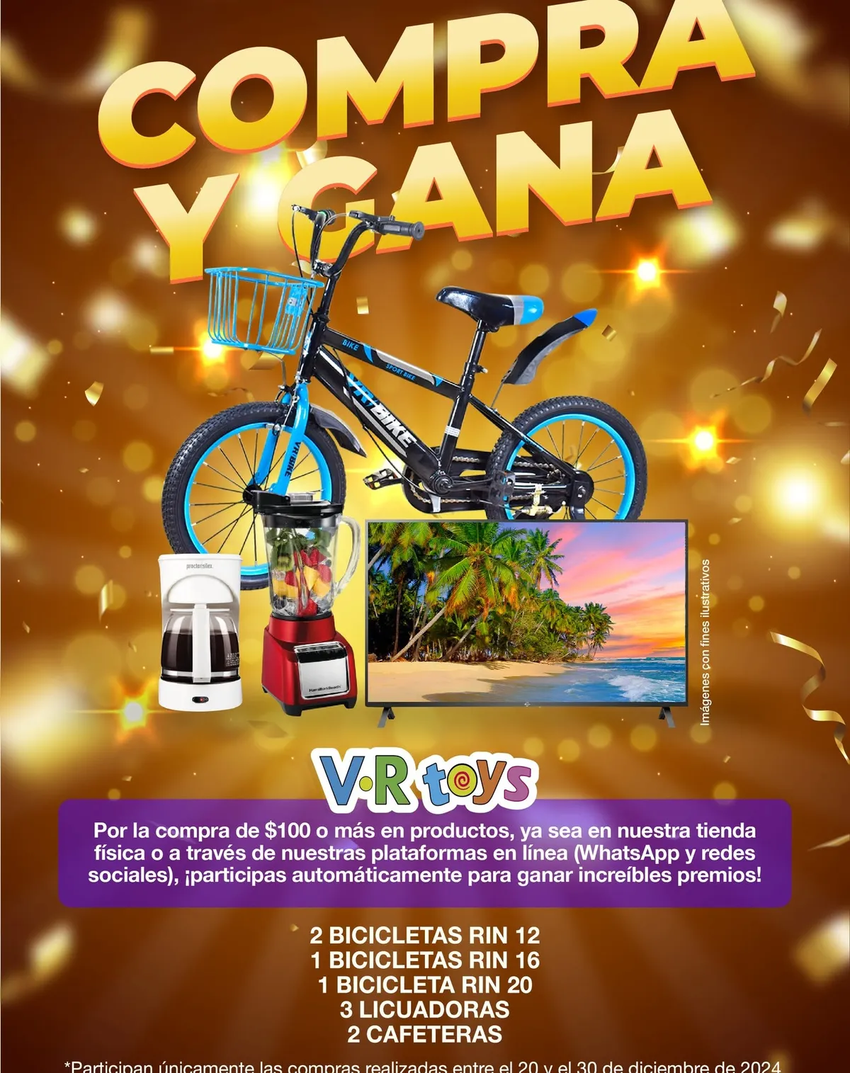 Sorteo Navideño de VR Toys: Podes ganar bicicletas, licuadoras y cafeteras