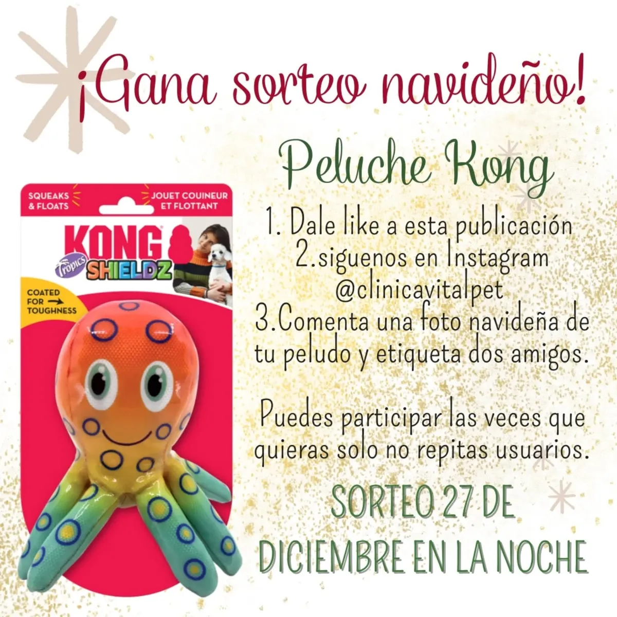 Sorteo Vital Pet: Gana un peluche Kong Octopus en el Sorteo Navideño