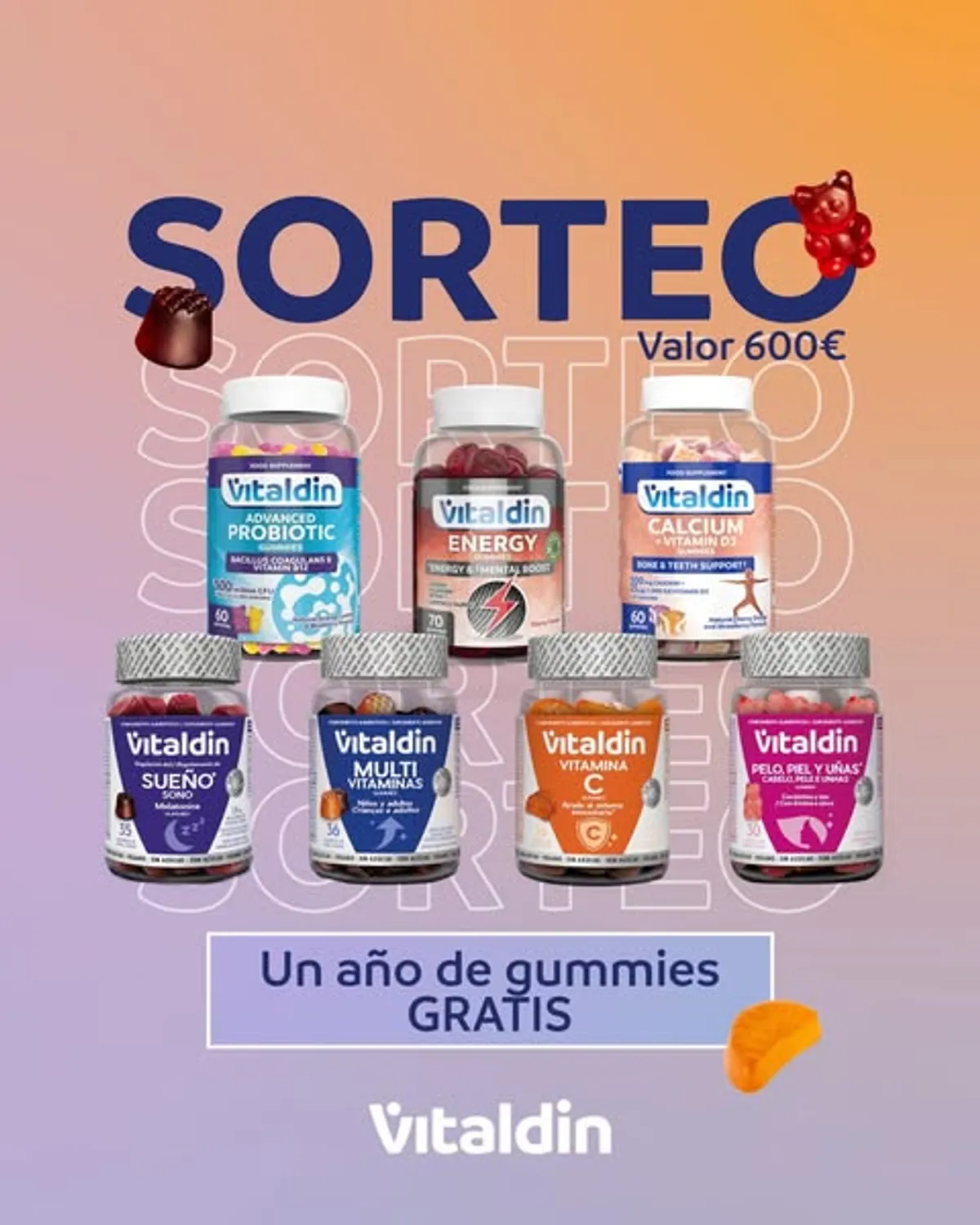 Sorteo Vitaldin: Gana un año Vitaldin Gratis ¡Un lote ENORME de gummies!